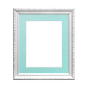 Shabby Chic White Frame with Blue Mount for Image Size 40 x 30 CM