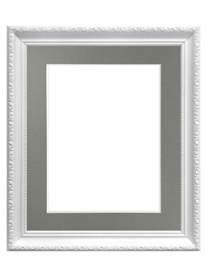 Shabby Chic White Frame with Dark Grey Mount for Image Size 10 x 4 Inch