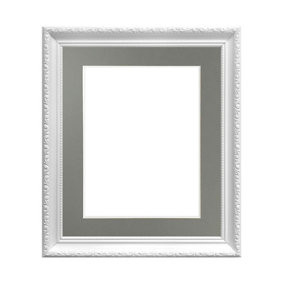 Shabby Chic White Frame with Dark Grey Mount for Image Size 10 x 4 Inch