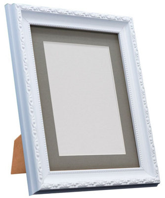 Shabby Chic White Frame with Dark Grey Mount for Image Size 10 x 6
