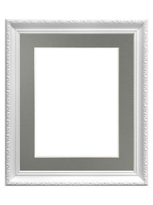 Shabby Chic White Frame with Dark Grey Mount for Image Size 14 x 11 Inch