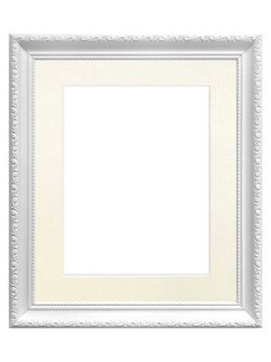 Shabby Chic White Frame with Ivory Mount for Image Size 14 x 8 Inch