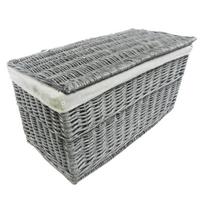 Shabby Chic Wicker Storage Chest Trunk Toy Blanket Box Grey,Large 84 x 45 x 46 cm