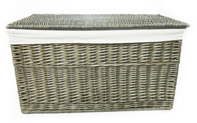 Shabby Chic Wicker Storage Chest Trunk Toy Blanket Box Oak,Medium 75 x 39 x 40 cm