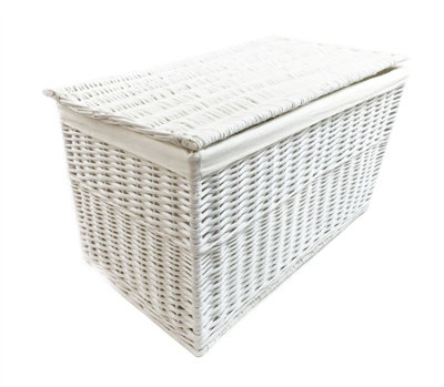 Shabby Chic Wicker Storage Chest Trunk Toy Blanket Box White,Large 84 x 45 x 46 cm