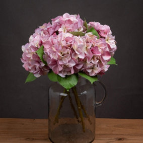 Shabby Single Hydrangea Artificial Flower - Plastic - L30 x W30 x H50 cm - Pink