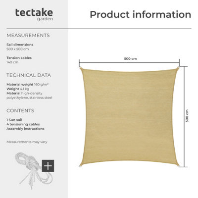 Shade Sail - rectangular with UV protection 50+, water-repellent - 5 x 5 m