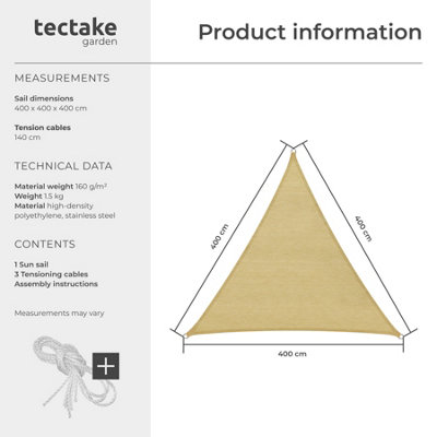 Shade Sail - triangular with UV protection 50+, water-repellent - 4 x 4 x 4 m