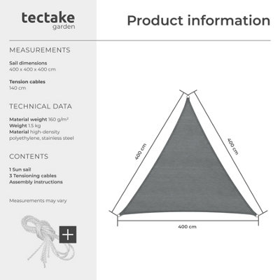Shade Sail - triangular with UV protection 50+, water-repellent, grey - 4 x 4 x 4 m