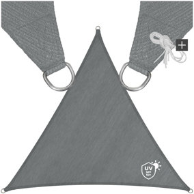 Shade Sail - triangular with UV protection 50+, water-repellent, grey - 5 x 5 x 5 m
