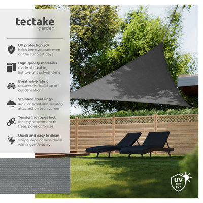 Shade Sail - triangular with UV protection 50+, water-repellent, grey - 5 x 5 x 5 m