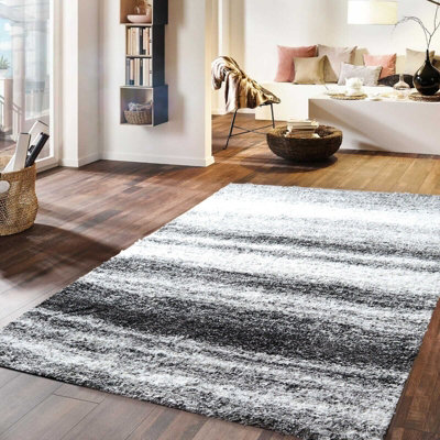 SHADED COAST Contemporary Minimalist Design Rug,Black/Grey/White