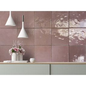 Shades Rose Rustic Hand-Made Distressed Look 132mm x 132mm Ceramic Wall Tiles (Pack of 57 w/ Coverage of 1m2)