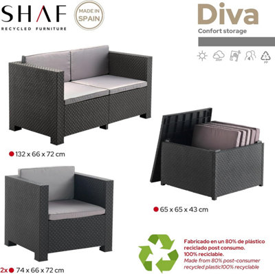 Shaf Diva Plastic Rattan Garden Furniture Set - 3
