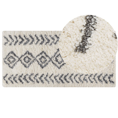 Shaggy Area Rug 80 x 150 cm White and Grey AYRUM