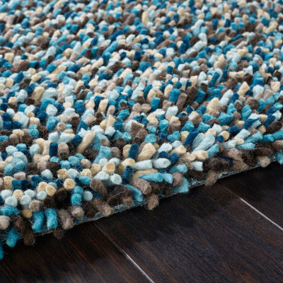 Shaggy Blue Wool Handmade Modern Shaggy Easy to Clean Abstract Rug For Dining Room Bedroom And Living Room-160cm X 230cm