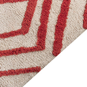 Shaggy Cotton Area Rug 160 x 230 cm Off-White and Red HASKOY
