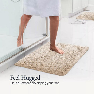 Shaggy Fluffy Bath Mats Soft Non Slip Beige Door Bath Tub Mats