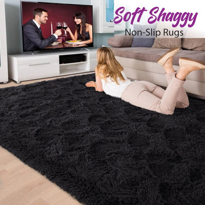 Shaggy Fluffy Black Area Rug Non Slip Soft Extra Large Rugs Carpets for Living Room Bedroom