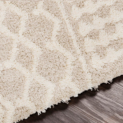 Shaggy Geometric Plush Pile Cream Beige NOUR Area Rug 200 x 290 cm ...
