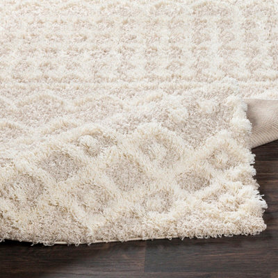 Shaggy Geometric Plush Pile Cream Beige NOUR Area Rug 200 x 290 cm ...