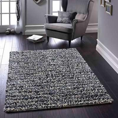 Shaggy Grey Wool Abstract Handmade Modern Easy to Clean Rug for Living Room and Bedroom-120cm X 170cm