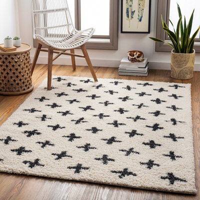 Shaggy Modern Plush Pile Cream Eliza Area Rug 200 x 275 cm - Easy Care ...