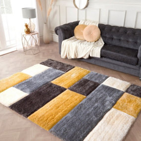 Shaggy Modern ,Sparkle Geometric Optical/ (3D) Rug Easy to clean Living Room and Bedroom-120cm X 170cm