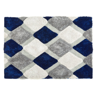 Shaggy Navy Optical Geometric Sparkle Modern Handmade Rug for Living Room and Bedroom-160cm X 230cm - 3