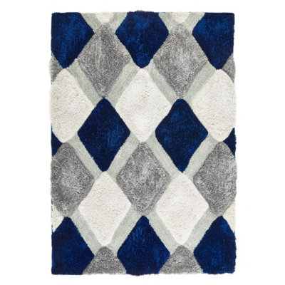 Shaggy Navy Optical Geometric Sparkle Modern Handmade Rug for Living Room and Bedroom-160cm X 230cm - 4