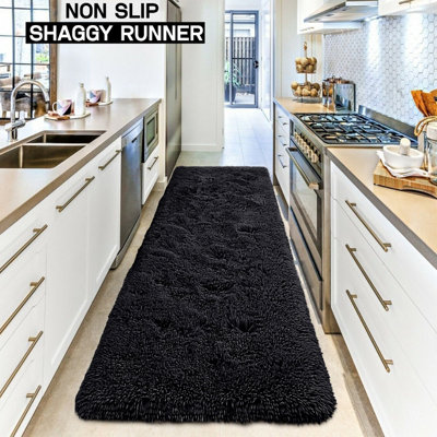 Shaggy Non Slip Runner Rugs Extra Large Long Fluffy Soft Black Rug for Kitchen Hallway Livingroom