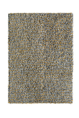 Shaggy Ochre Wool Rug, Abstract Handmade Rug with 50mm Thickness, Luxurious Rug for Bedroom, & DiningRoom-120cm X 170cm