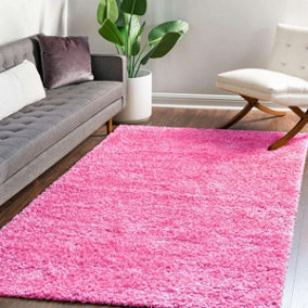Shaggy Plain Blush Rug Easy to clean Living Room and Bedroom-70 X 140cm (Halfmoon)