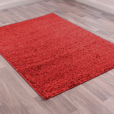 Shaggy Plain Red Modern Rug For Dining Room-150cm X 210cm
