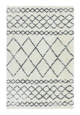 Shaggy Rug, Cream Grey Rug, Stain-Resistant Geometric Rug, Dining Room Luxurious Rug, Easy to Clean Rug-120cm X 170cm