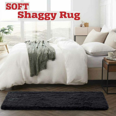 Shaggy Rug Non Slip Black Hallway Runner Indoor/Outdoor Floor Mat