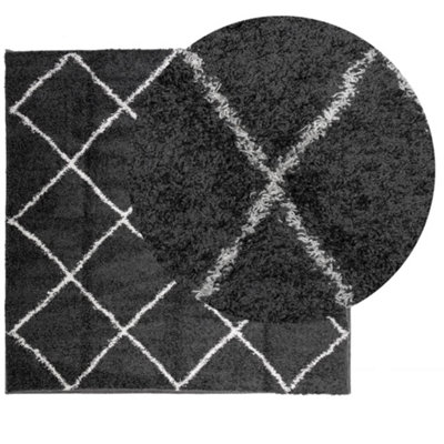Shaggy Rug PAMPLONA High Pile Modern Black and Cream 200x200 cm - 3