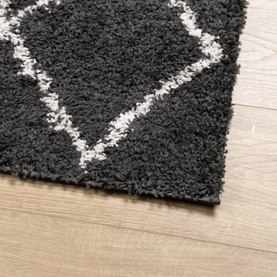 Shaggy Rug PAMPLONA High Pile Modern Black and Cream 200x200 cm - 4