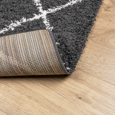 Shaggy Rug PAMPLONA High Pile Modern Black and Cream 200x200 cm - 5