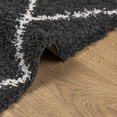 Shaggy Rug PAMPLONA High Pile Modern Black and Cream 200x200 cm - 6