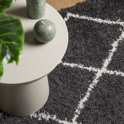 Shaggy Rug PAMPLONA High Pile Modern Black and Cream 200x200 cm - 7