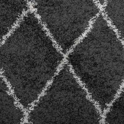 Shaggy Rug PAMPLONA High Pile Modern Black and Cream 200x200 cm - 9