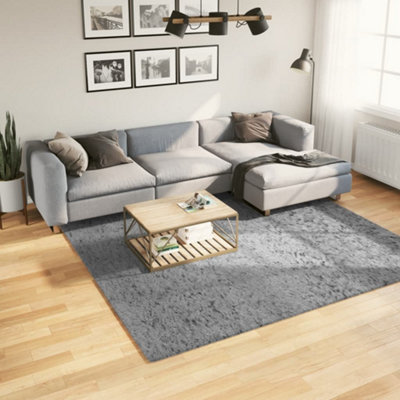 Shaggy Rug PAMPLONA High Pile Modern Grey 240x240 cm