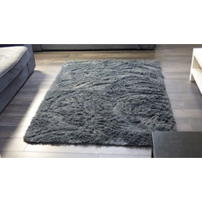 Shaggy Rug Super Soft Anti-Slip Machine Washable Carpet Mat Living Bedroom Bathroom Extra Dark Grey Charcoal 120 x 170 CM.