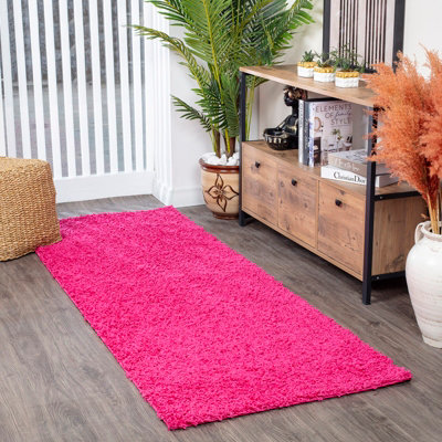 Shaggy Solid Color Plush Pile Fuschia Lilly Runner Rug 80 x 220 cm ...