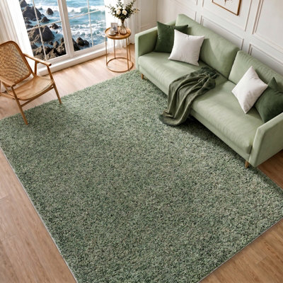 Shaggy Solid Color Plush Pile Green Soso Area Rug 160 x 213 cm - Easy ...