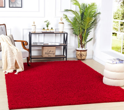 Shaggy Solid Color Plush Pile Red Lilly Area Rug 100 x 200 cm