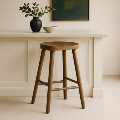 Shaker Bar Stool Weathered Elm Counter 66cm Seat Height Solid - Main Image