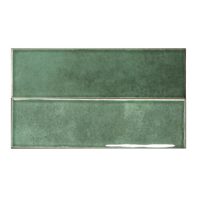 Shallow Forest Green Metro Zellige Brick Premium Porcelain Gloss Wall Tile - 223mm x 64mm - Pack of 48 (0.69m2)