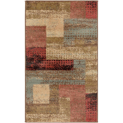 SHAMA Scandi Modern White/Brick Area Rug 60 x 100 cm